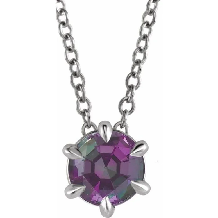 Sterling Silver 5 mm Lab-Grown Alexandrite Solitaire 16-18" Necklace