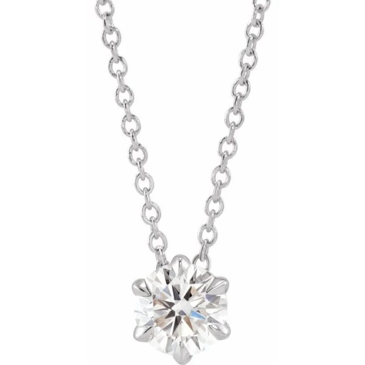 14K White 1/2 CT Lab-Grown Diamond Solitaire 16-18" Necklace