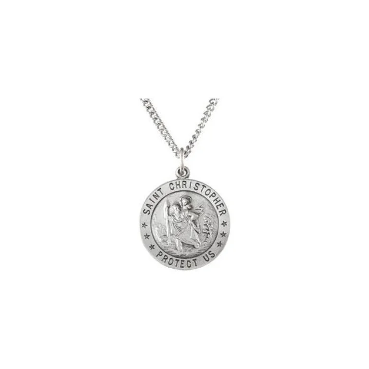 Sterling Silver 22 mm St. Christopher Medal 24â€ Necklace