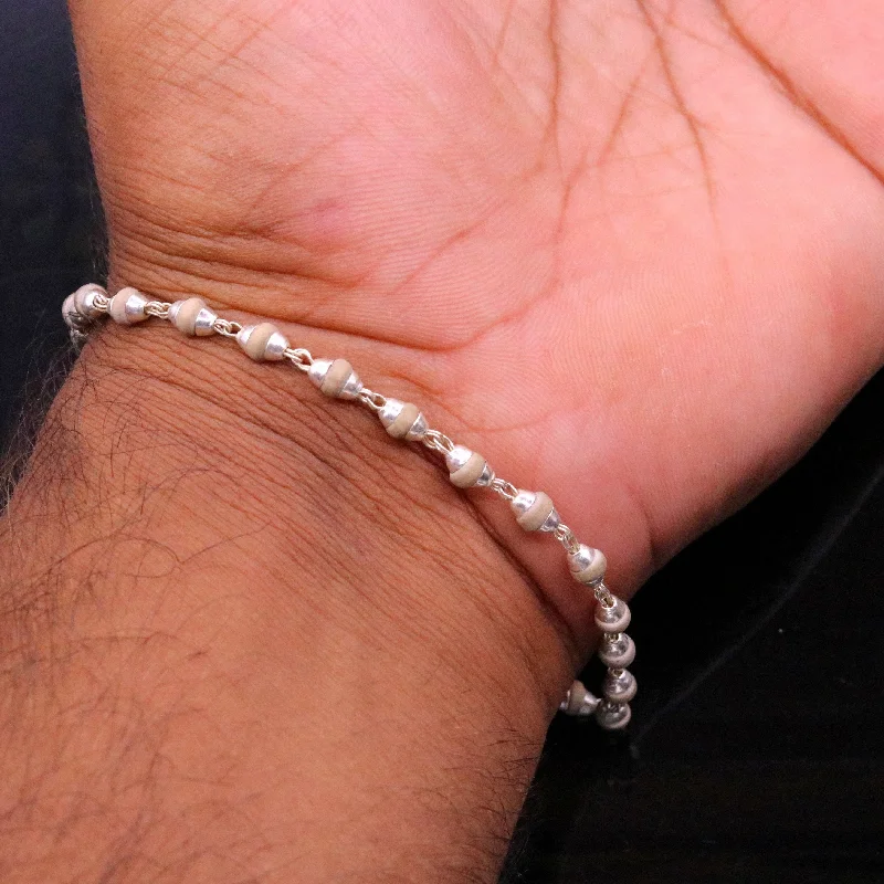 Sterling silver handmade bracelet excellent  basil rosary beads bracelet unisex long flexible  bracelet jewelry sbr110