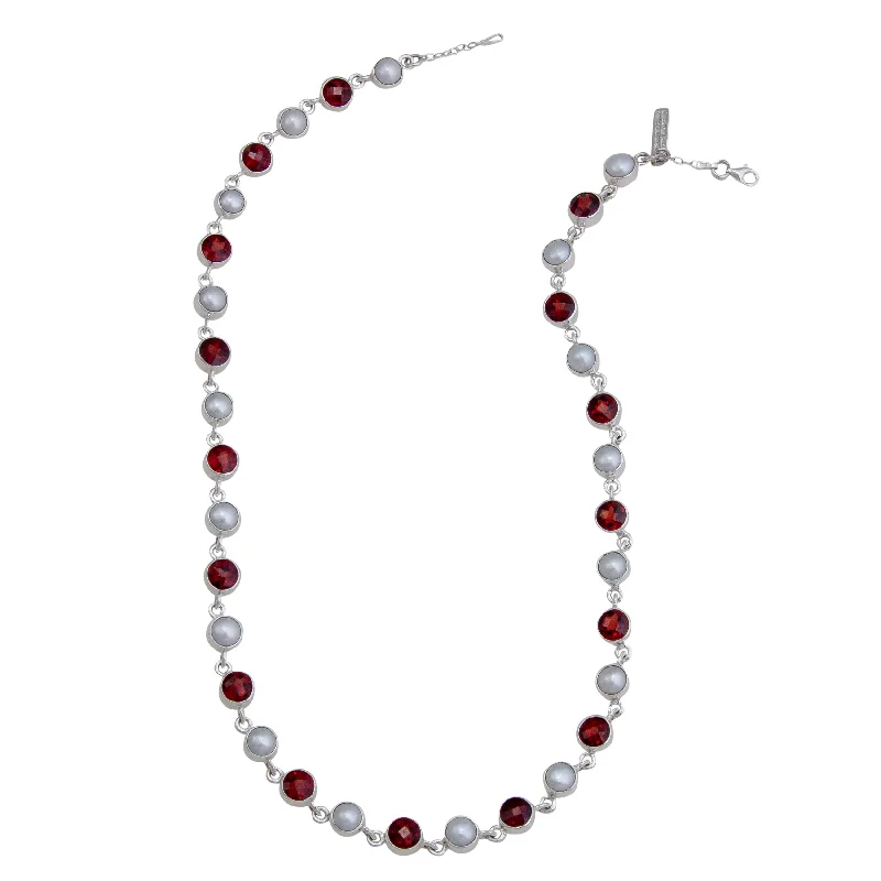 Sterling Silver Garnet and Pearl Necklace