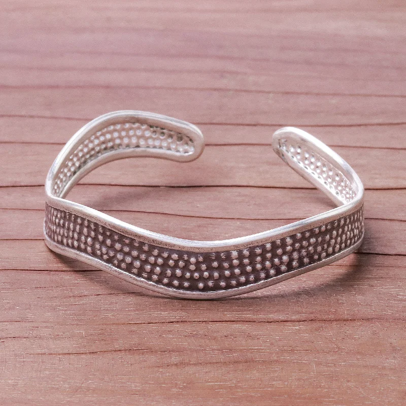 Texture Wave Handcrafted Karen Silver Textured Wave Cuff Bracelet