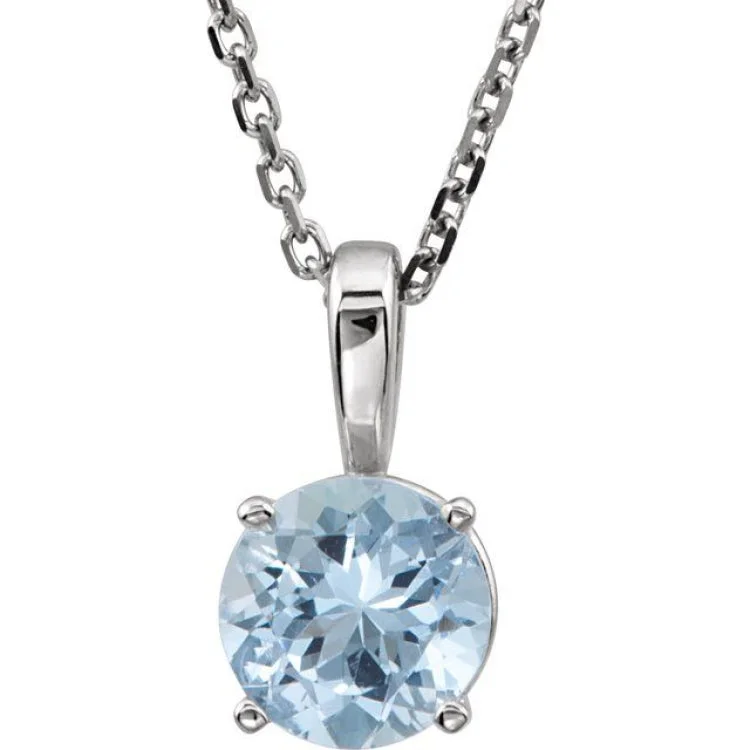 14K White 6 mm Natural Aquamarine Youth Solitaire 14" Necklace