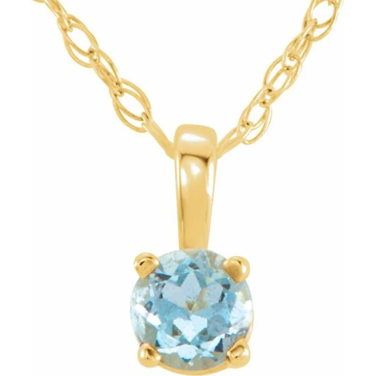 14K Yellow 3 mm Natural Aquamarine Youth Solitaire 14" Necklace