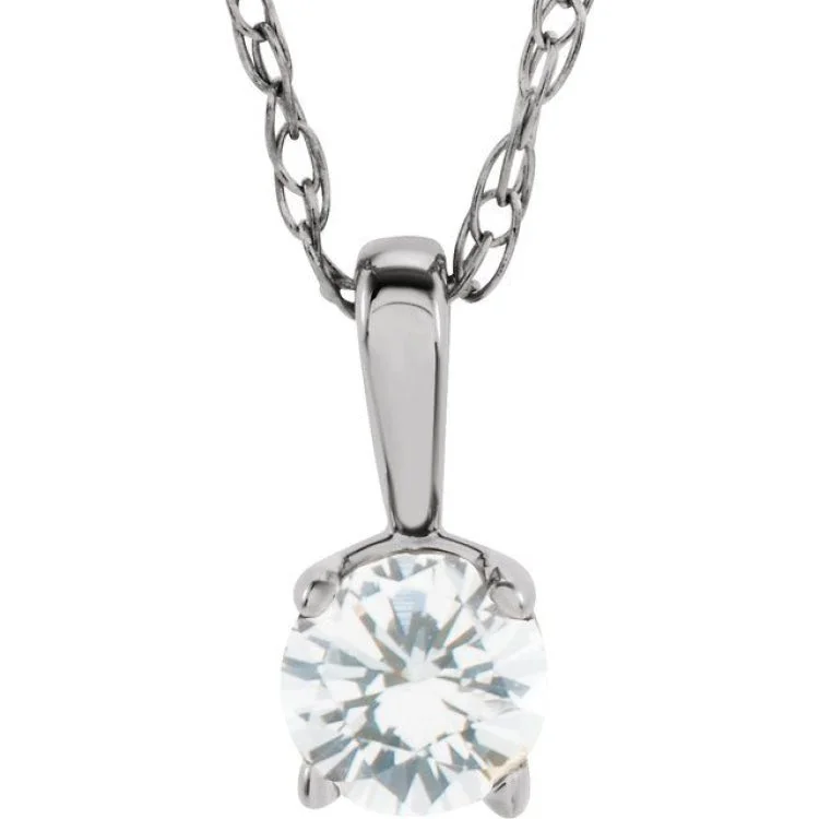 14K White 3 mm Natural White Sapphire Youth Solitaire 14" Necklace