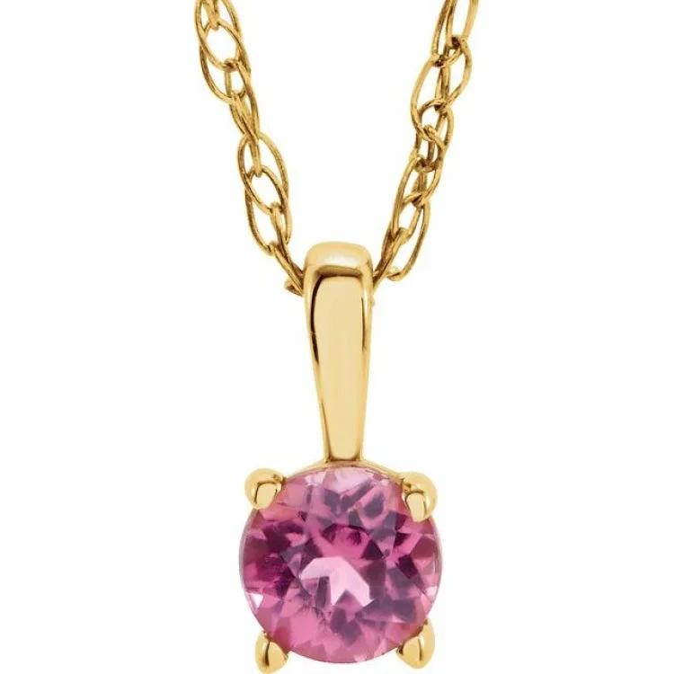 14K Yellow 3 mm Imitation Pink Tourmaline Youth Solitaire 14" Necklace